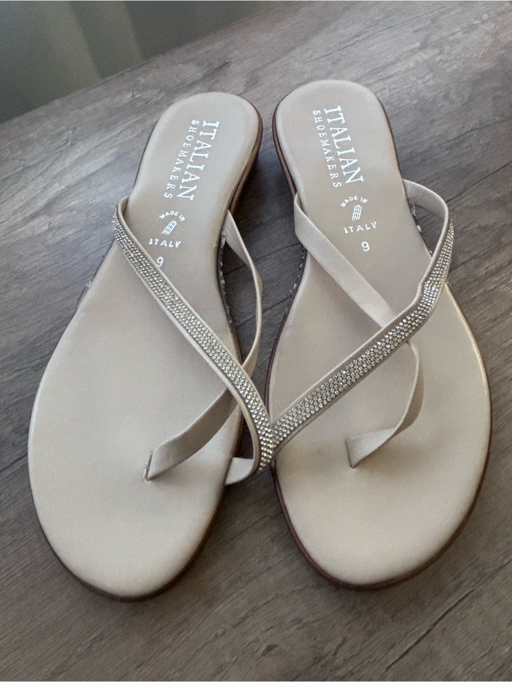 Italian Shoemakers Taupe Rhinestone Thong Sandals